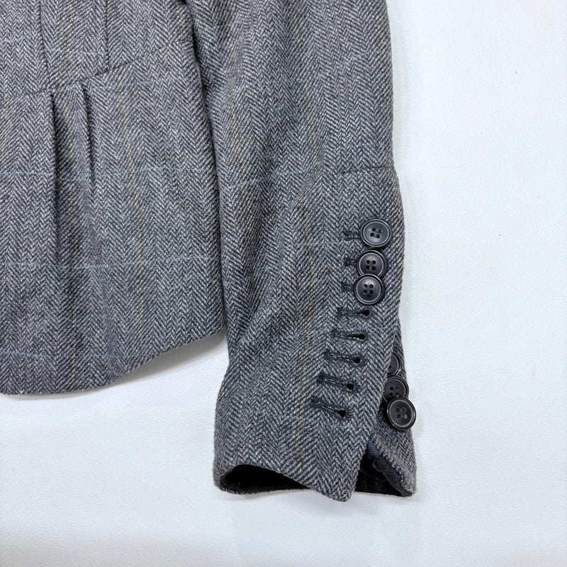 grey fitted flared high neck military jacket
