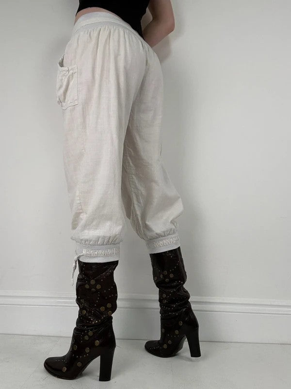 low rise white cotton lace bloomer capri trousers