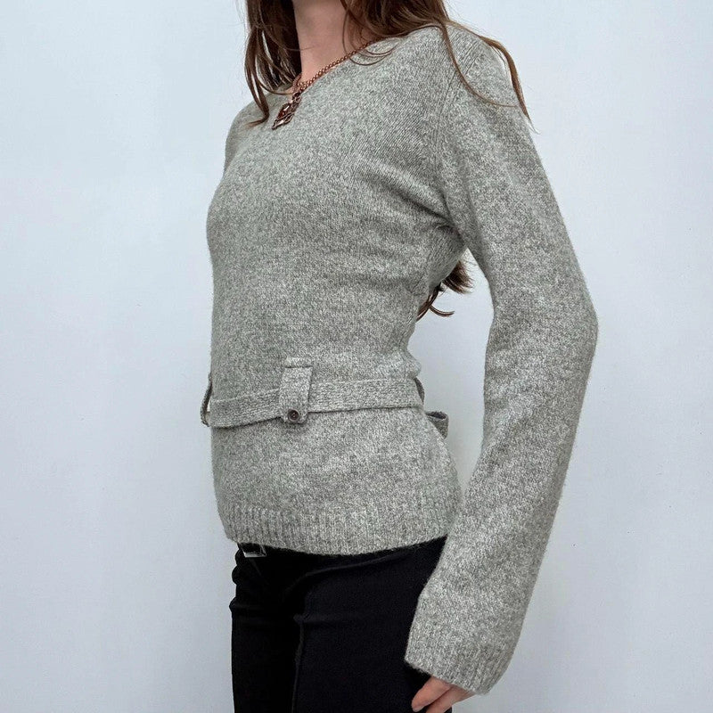 grey wool knit belted jumper