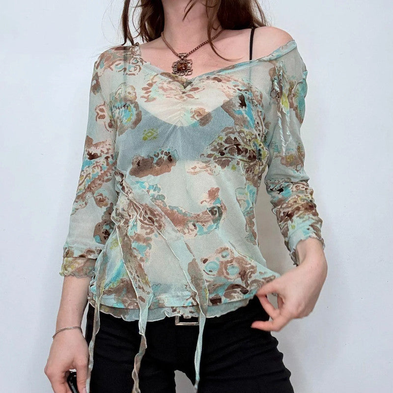 sheer mesh floaty floral top