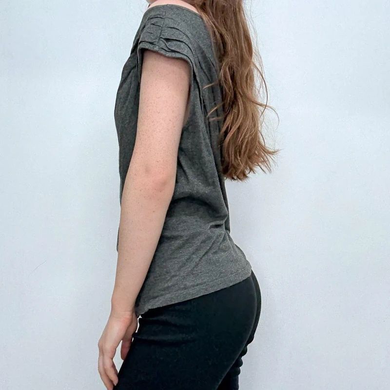 grey slouchy gathered pleated t-shirt top