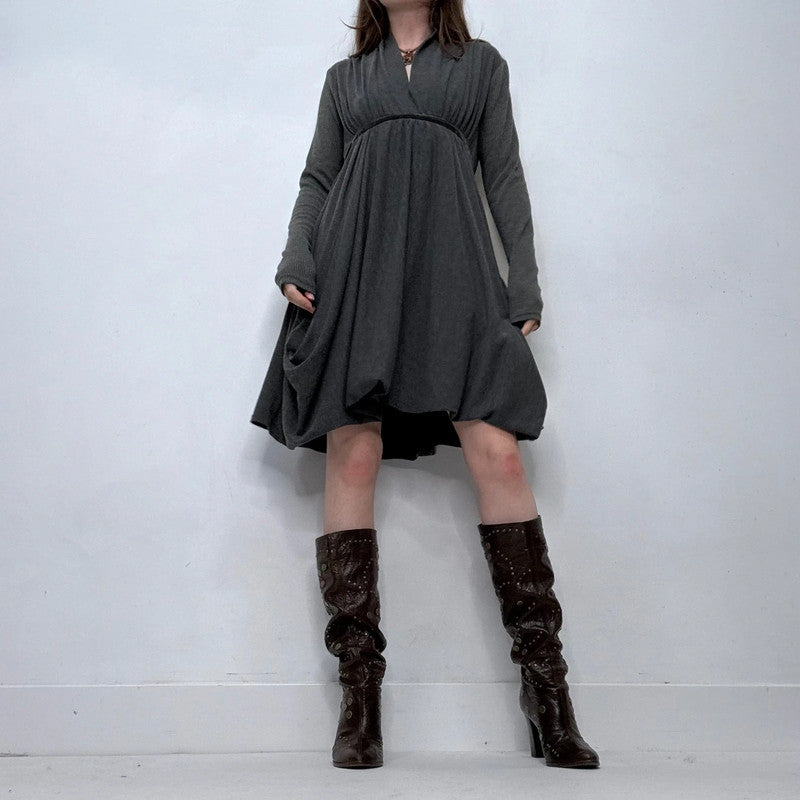 grey knitted long sleeve draped dress