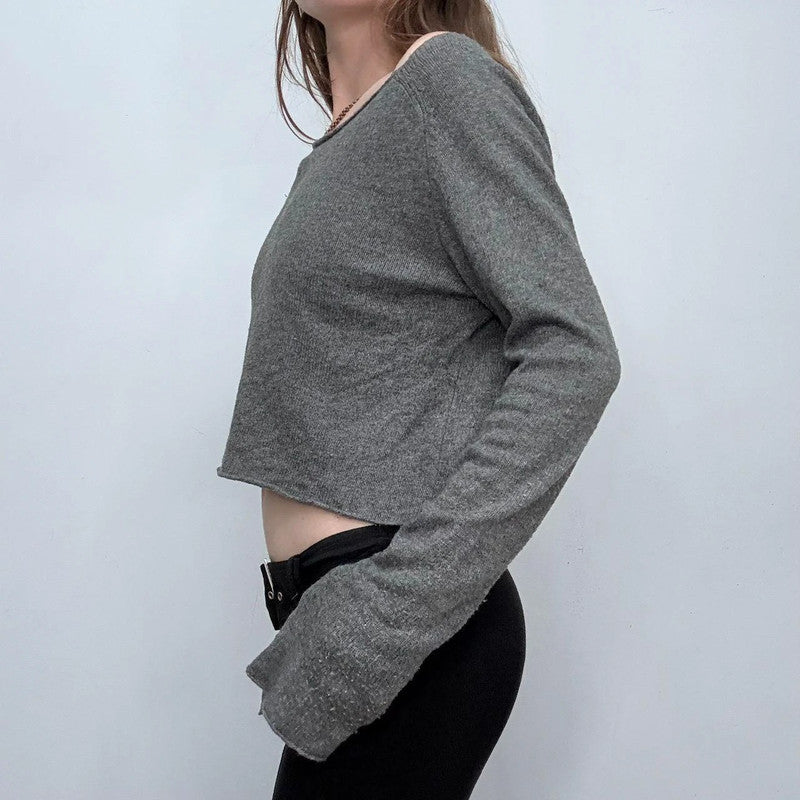 grey slash neck slouchy jumper