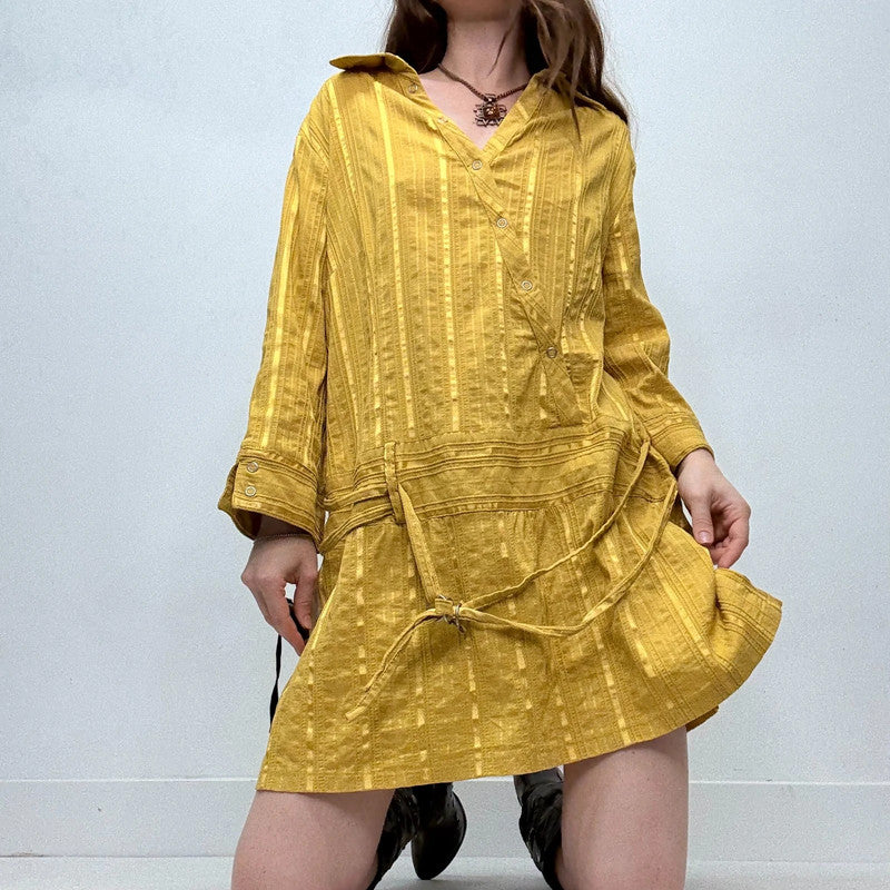 pinstripe chartreuse mini shirt dress