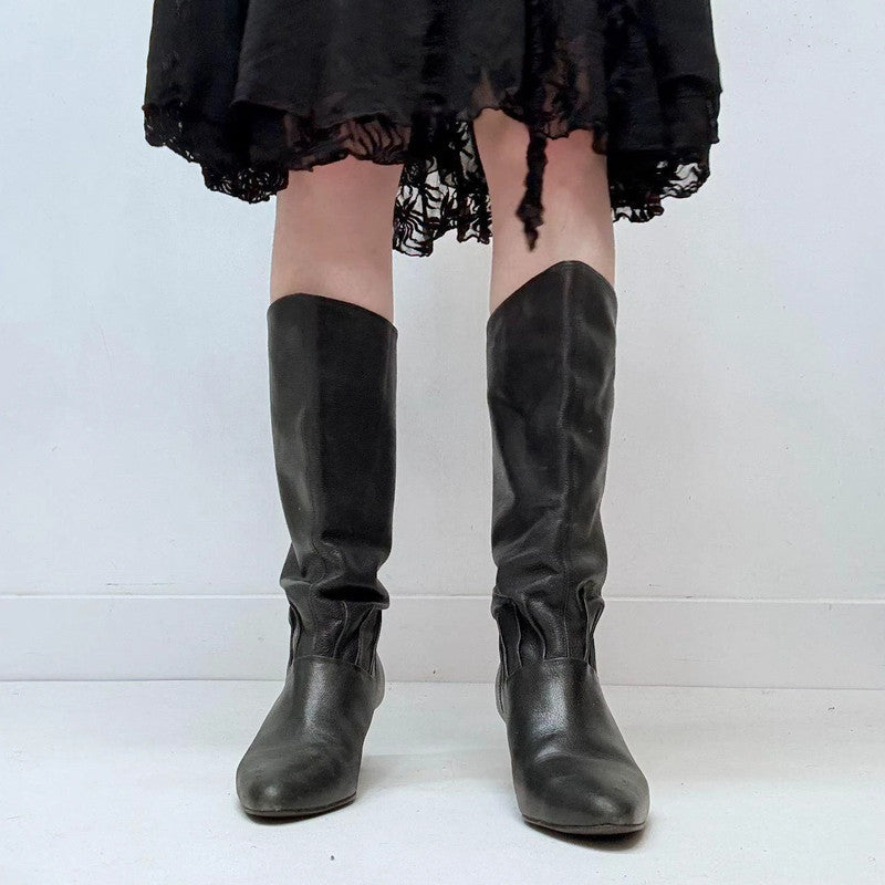 black heel pointed boots