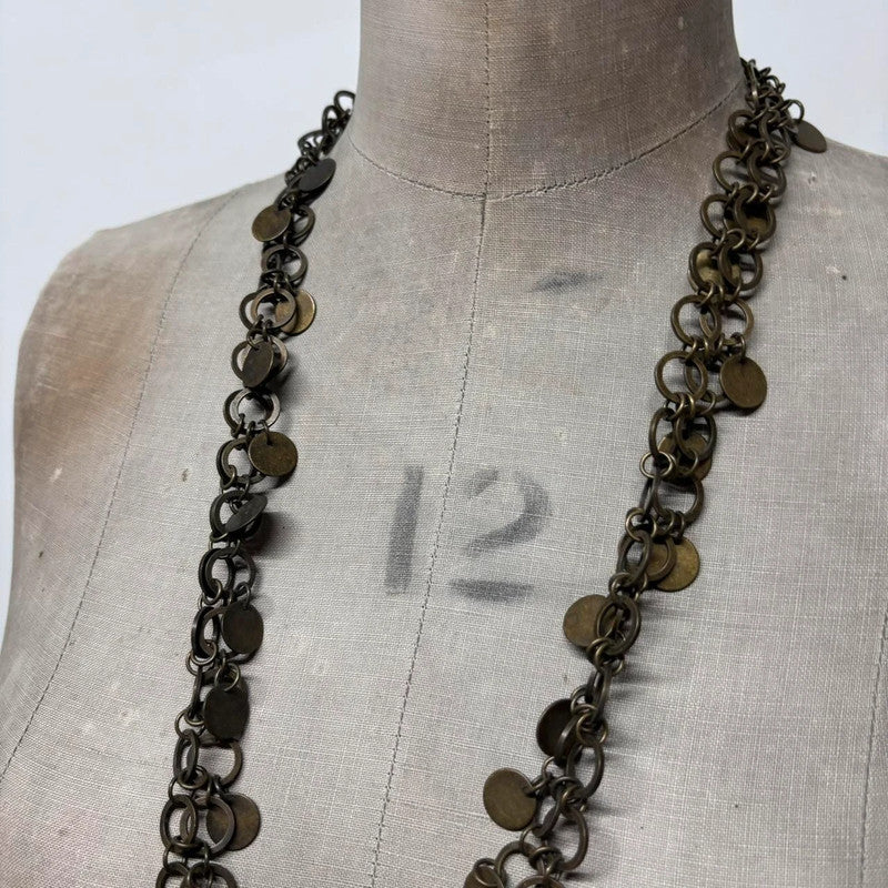 brass link coin long chain necklace