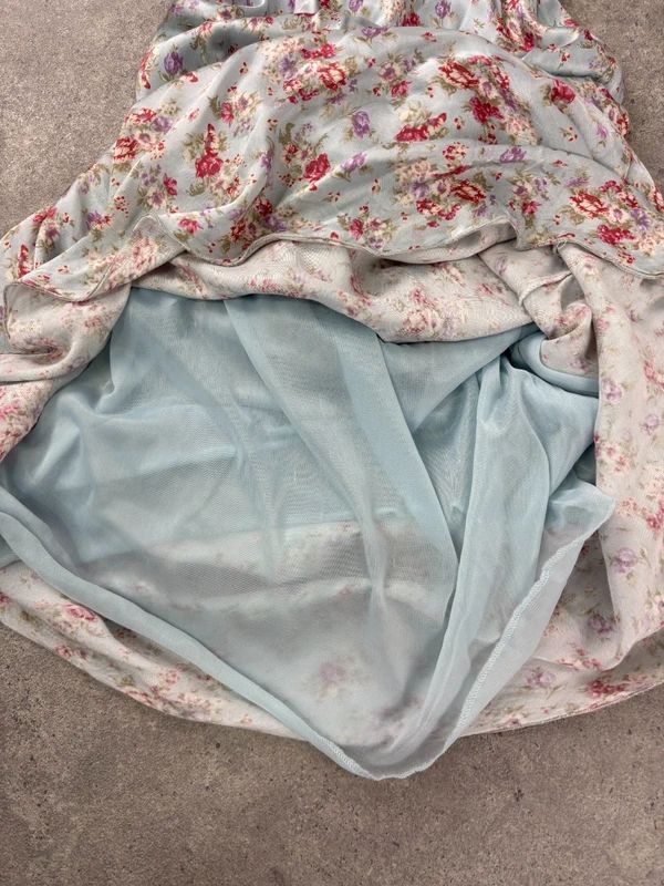 vintage bias cut baby blue floral dress