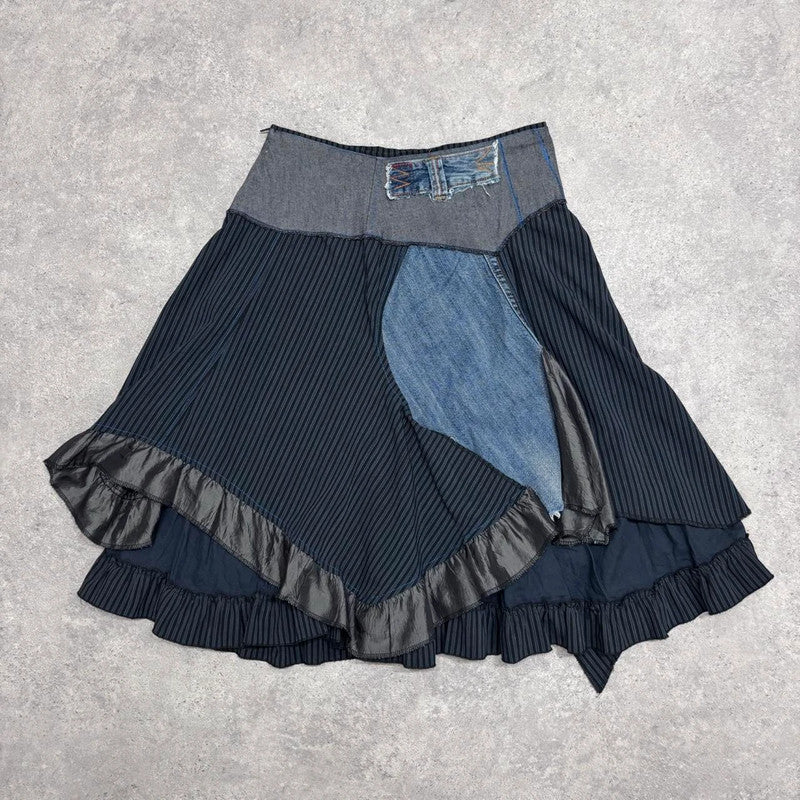patchwork grunge fairy pinstripe midi skirt