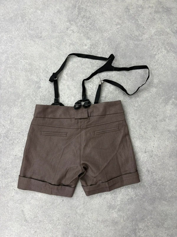 brown mini shorts with braces