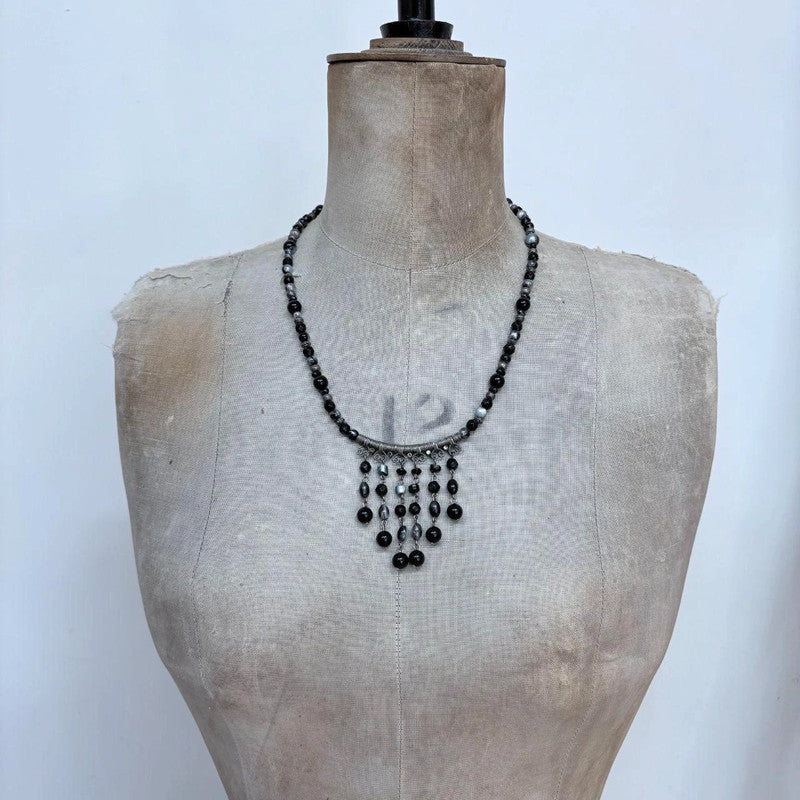black beaded boho grunge necklace