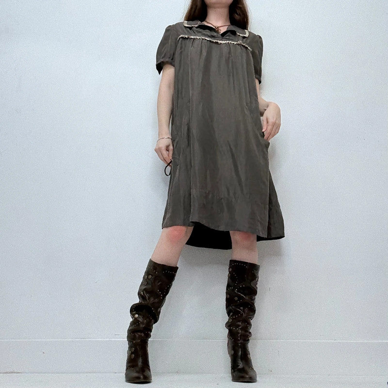 preppy pleated silk mini dress