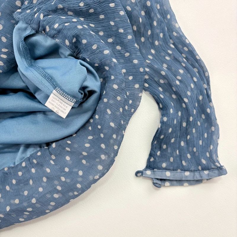 Blue Polka Dot Sheer Silk flutter Blouse