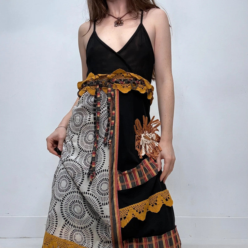 Save the Queen crochet black tartan midi dress