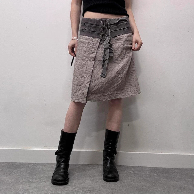crinkle buckle cross over wrap midi skirt