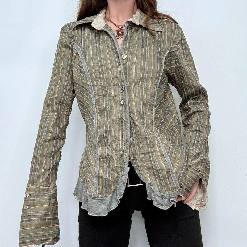 khaki pinstriped flared fairy shirt