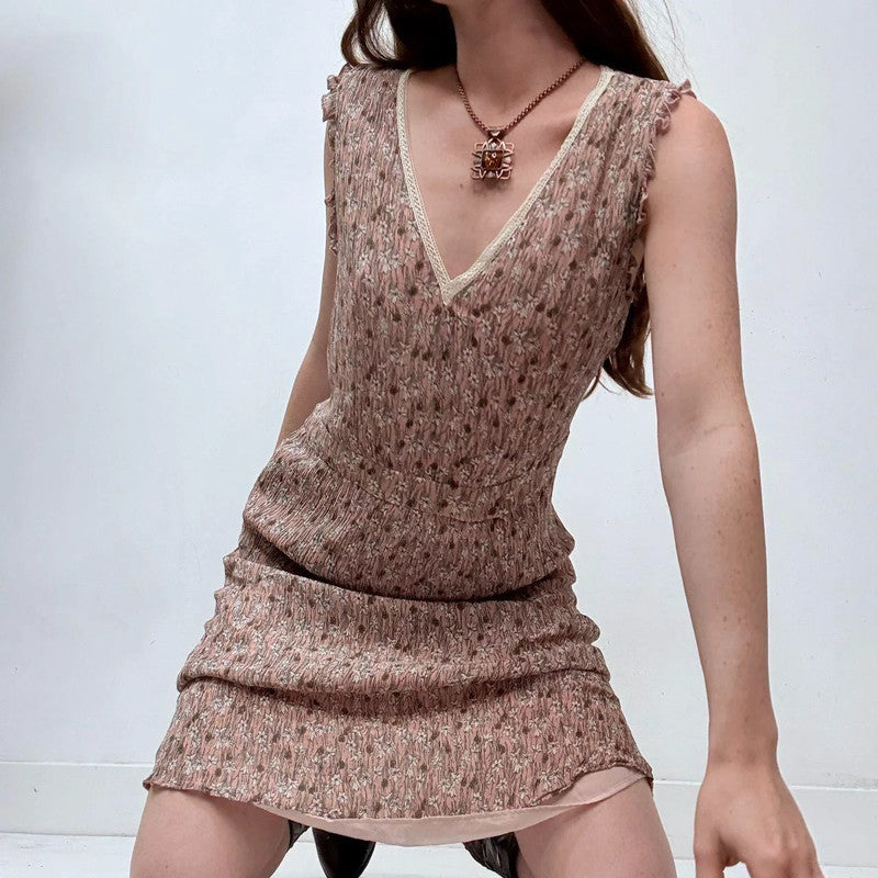 crinkle pink floral ditsy mini summer dress