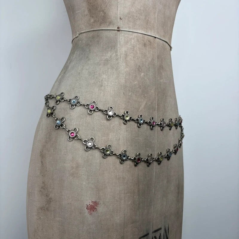 silver waist chain gem embellished chain belt