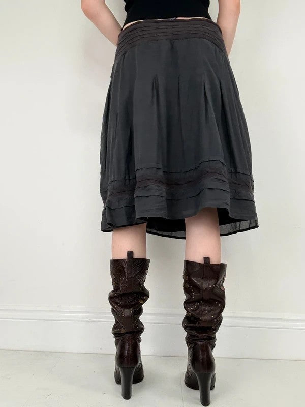 Blue low-rise drop-waist navy sheer midi skirt