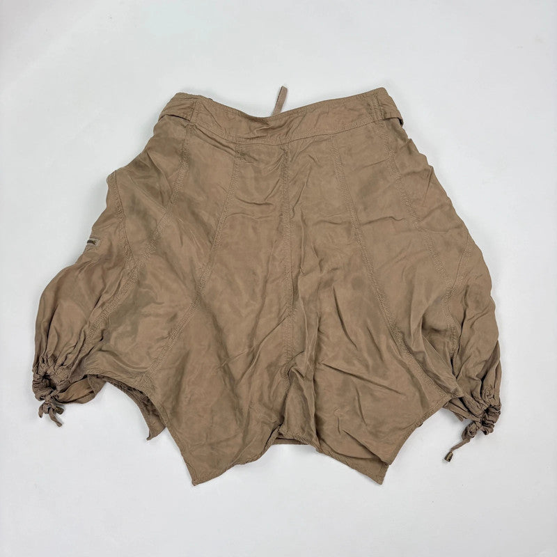 tan asymmetric drop waist utility skirt