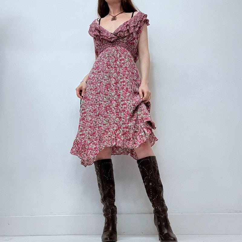pink floral flutter summer dress