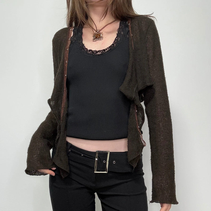 brown mohair knit cropped cardigan