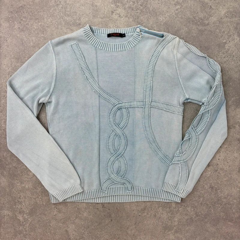 pale blue epaulette pleated embroidered jumper