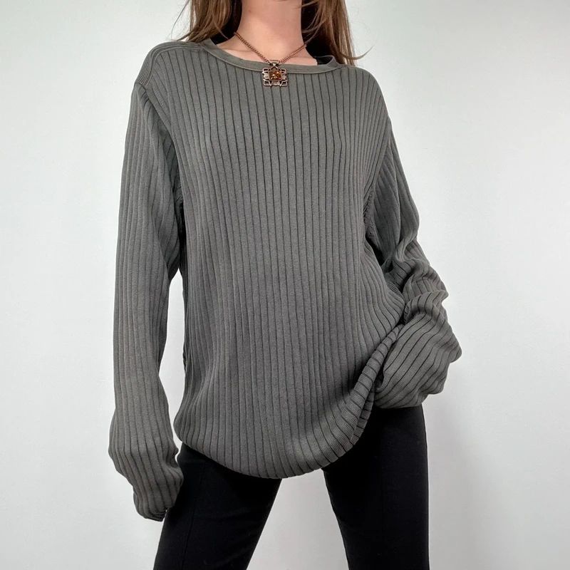 Ribbed Slouchy Distressed Jumper