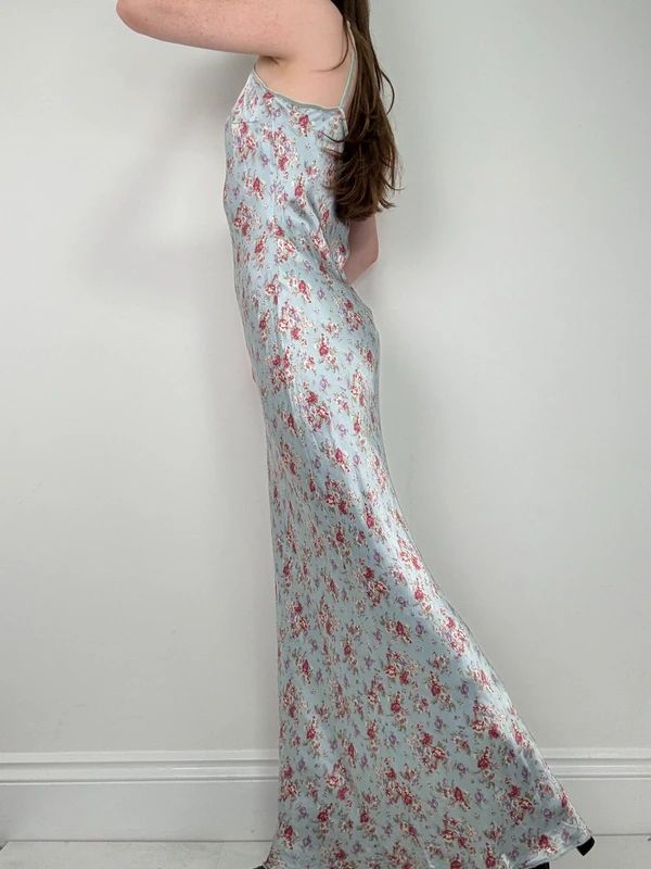 vintage bias cut baby blue floral dress