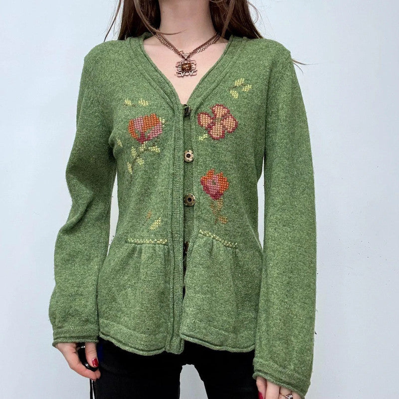 green floral embroidered flared fairy cardigan