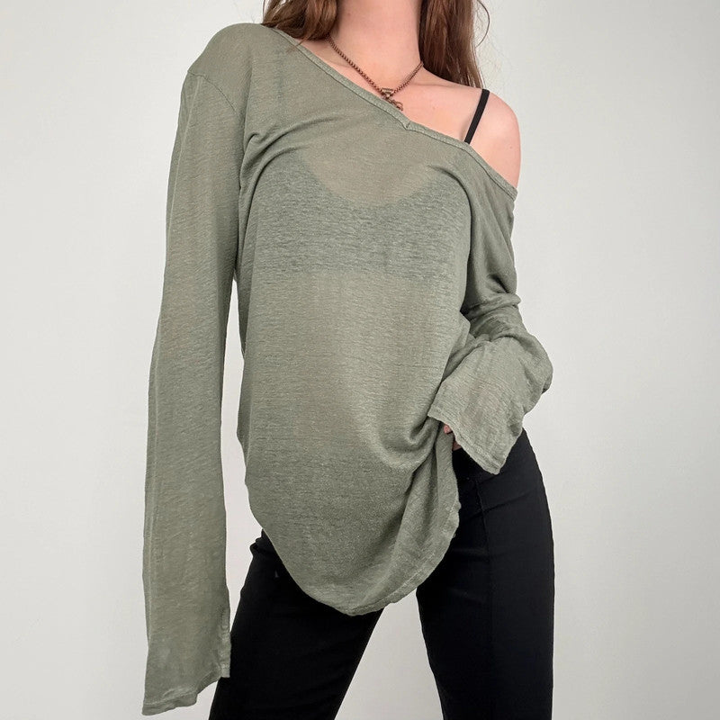 sheer khaki linen slouchy t-shirt