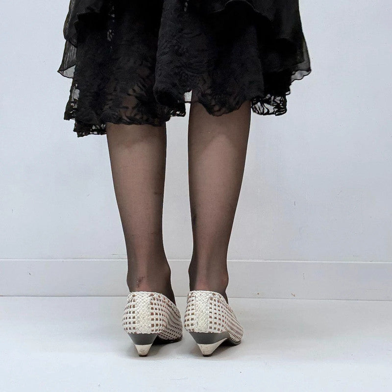 woven white leather ballet pumps
