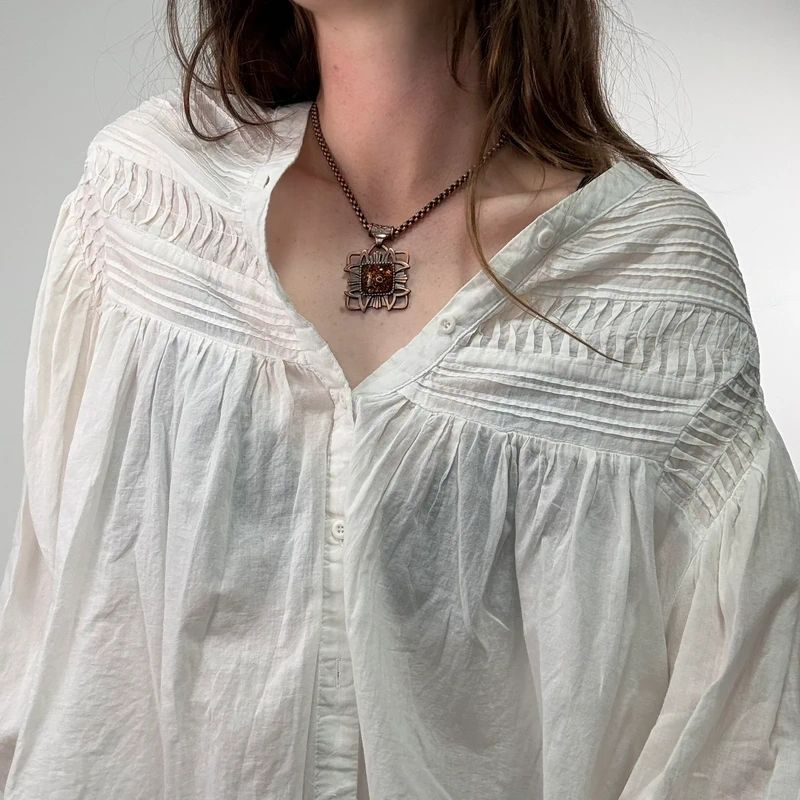 white cotton pleated flared french blouse Orfeo Paris