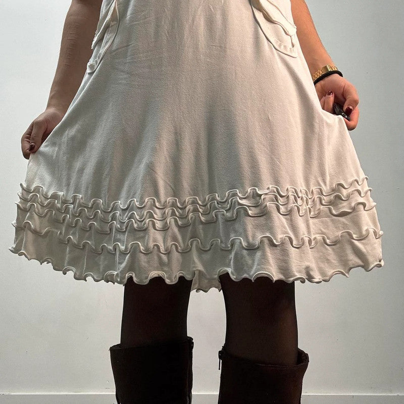 white cop copine ruffle midi dress