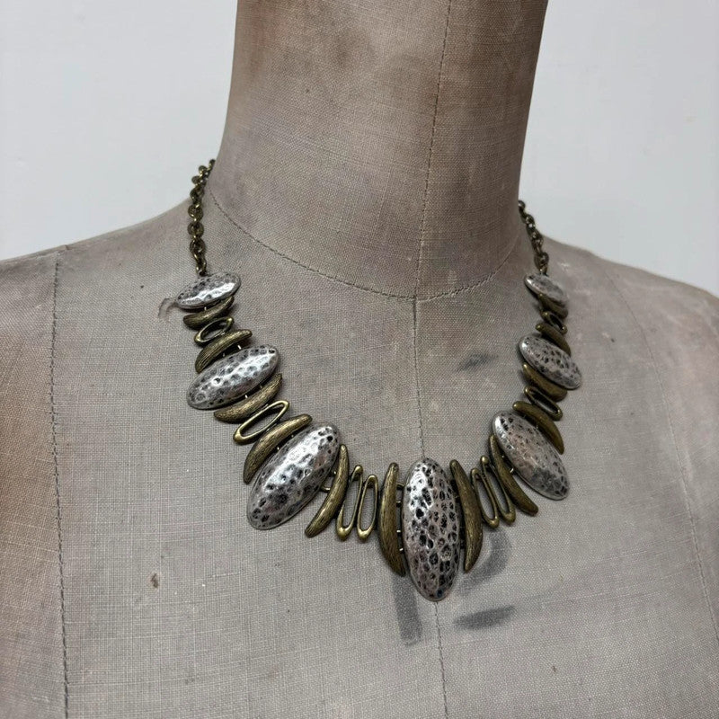 silver hammered abstract necklace