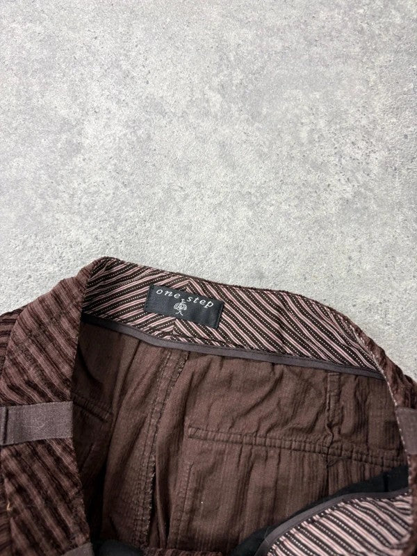 brown pinstriped ribbed Jumbo cord capri trousers