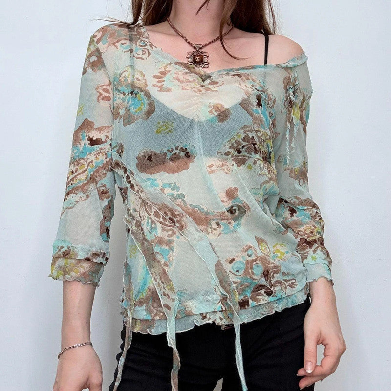 sheer mesh floaty floral top