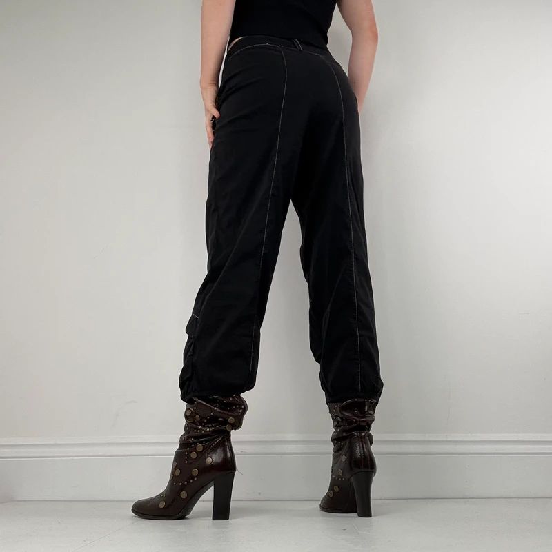 Black puff utility contrast trousers