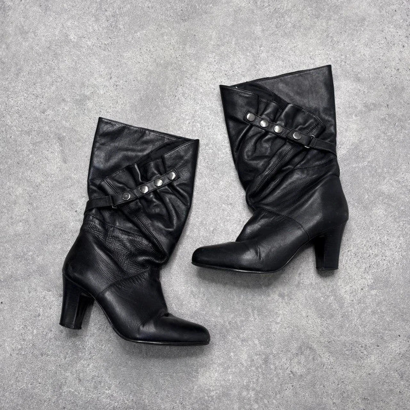 black leather studded boots