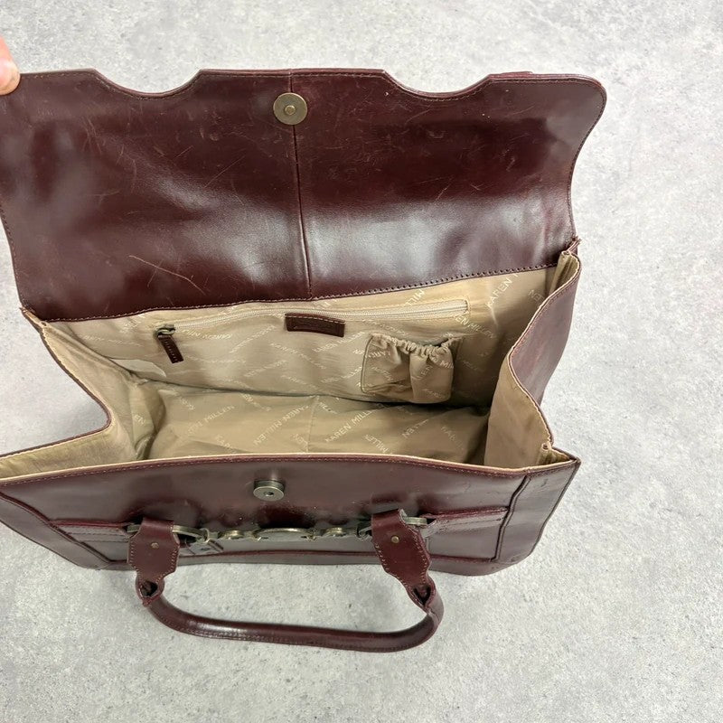 maroon brown Karen millen grunge briefcase handbag