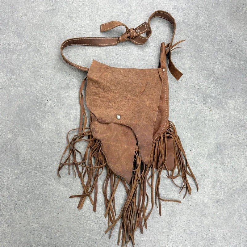 Vintage tan boho fringe satchel suede bag