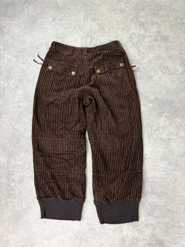 brown pinstriped ribbed Jumbo cord capri trousers