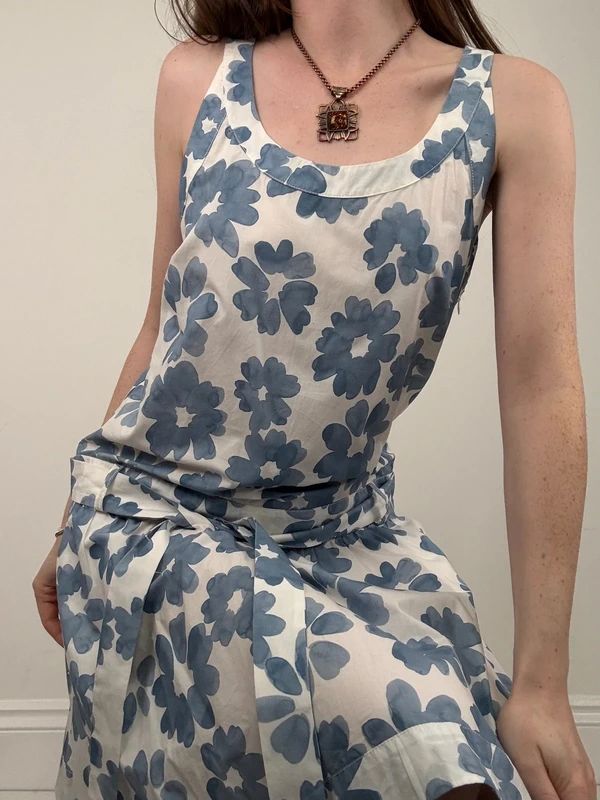 Love moschino blue cotton floral printed flared dress