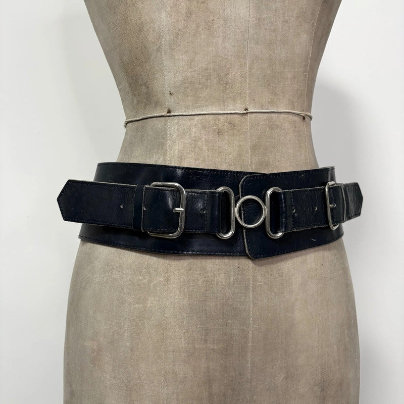 thick black leather buckle belt