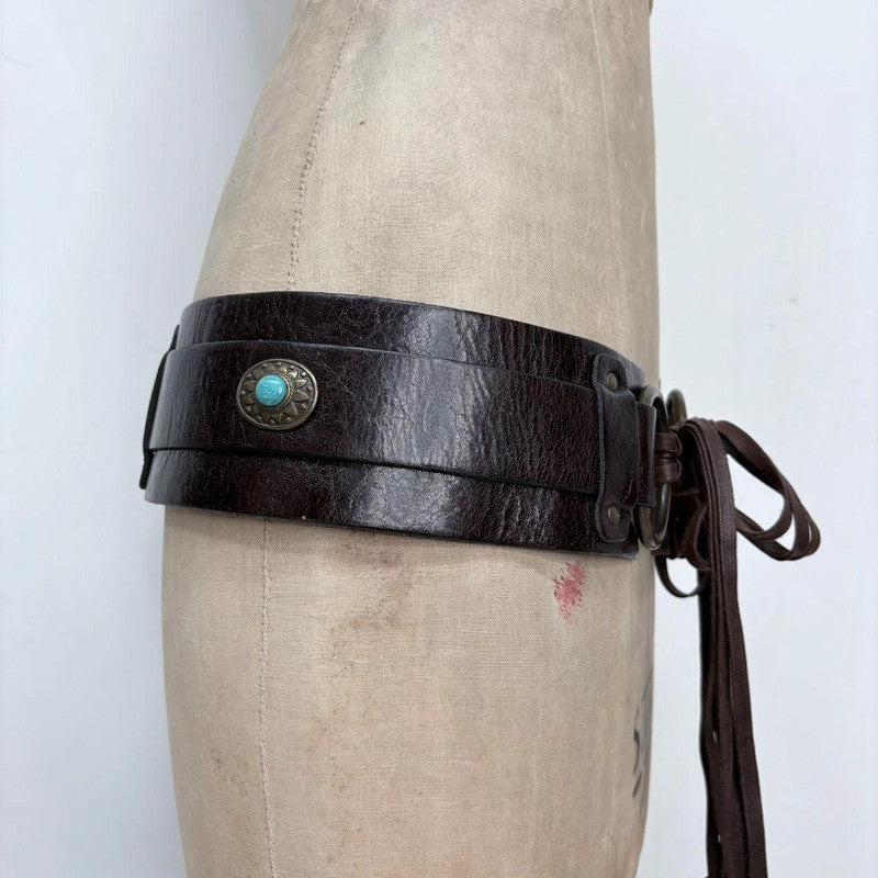 brown leather boho western belt