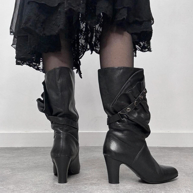 black leather studded boots