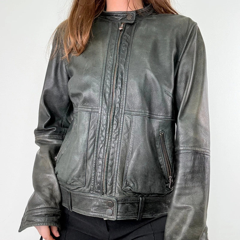 Massimo Dutti cropped distressed 100%leather