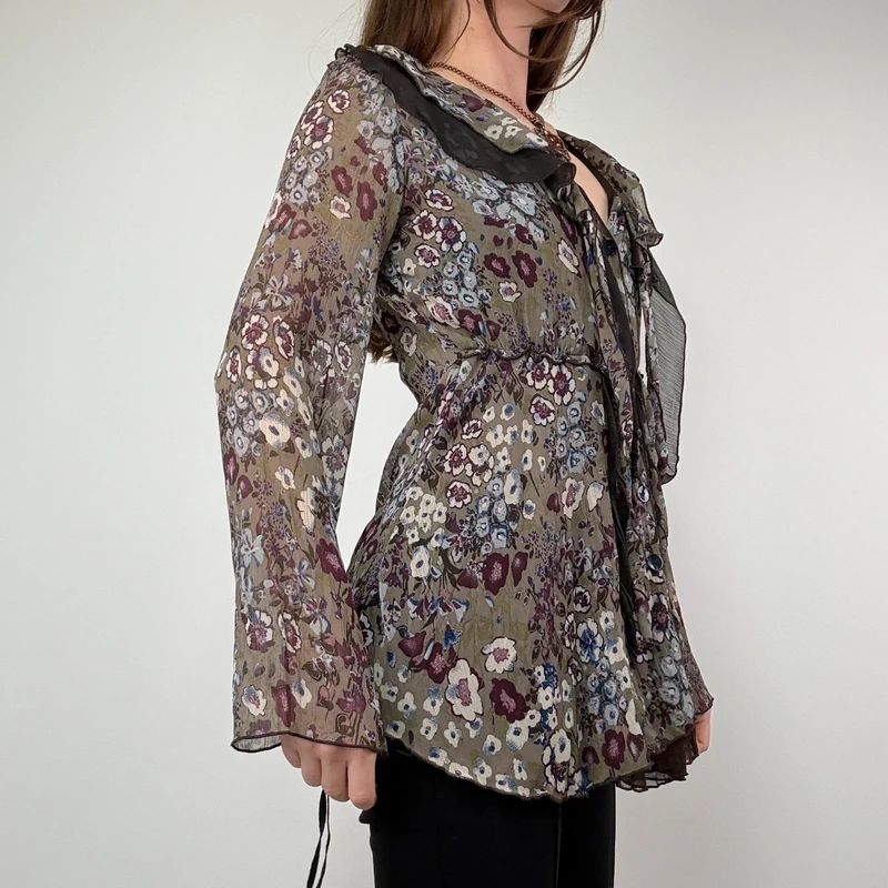 Sheer Khaki Ruffle Fairy Blouse