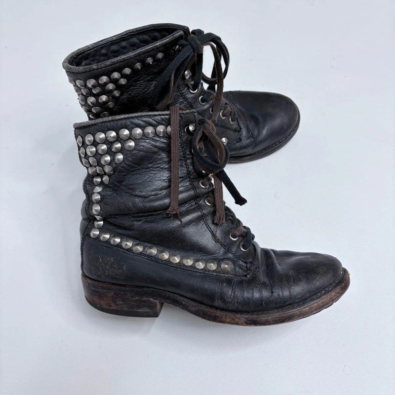 black studded leather biker boots