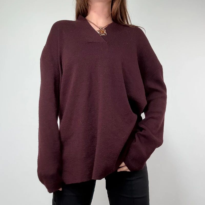 burgundy knitted slouchy wool jumper