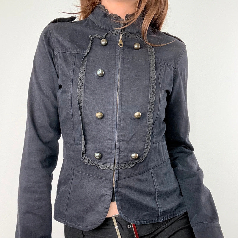 black napoleonic lace embellished cropped military jacket
